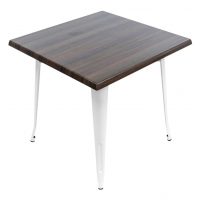 800mm Square Choco Oak Isotop Table with White Tolix Base