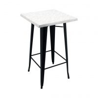 600mm Square Marble Isotop Table Top with Matte Black Tolix Bar Base