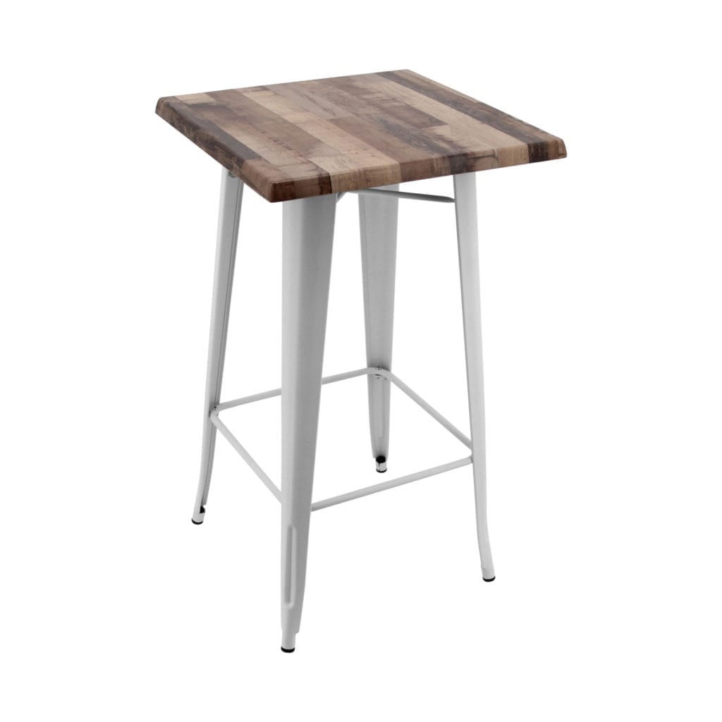 600mm Square Rustic Maple Isotop Table Top with Matte White Tolix Bar Base