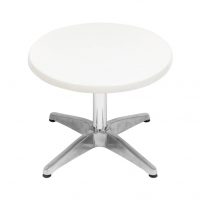 600mm Round White Isotop Table Top with Silver Roma Coffee Base