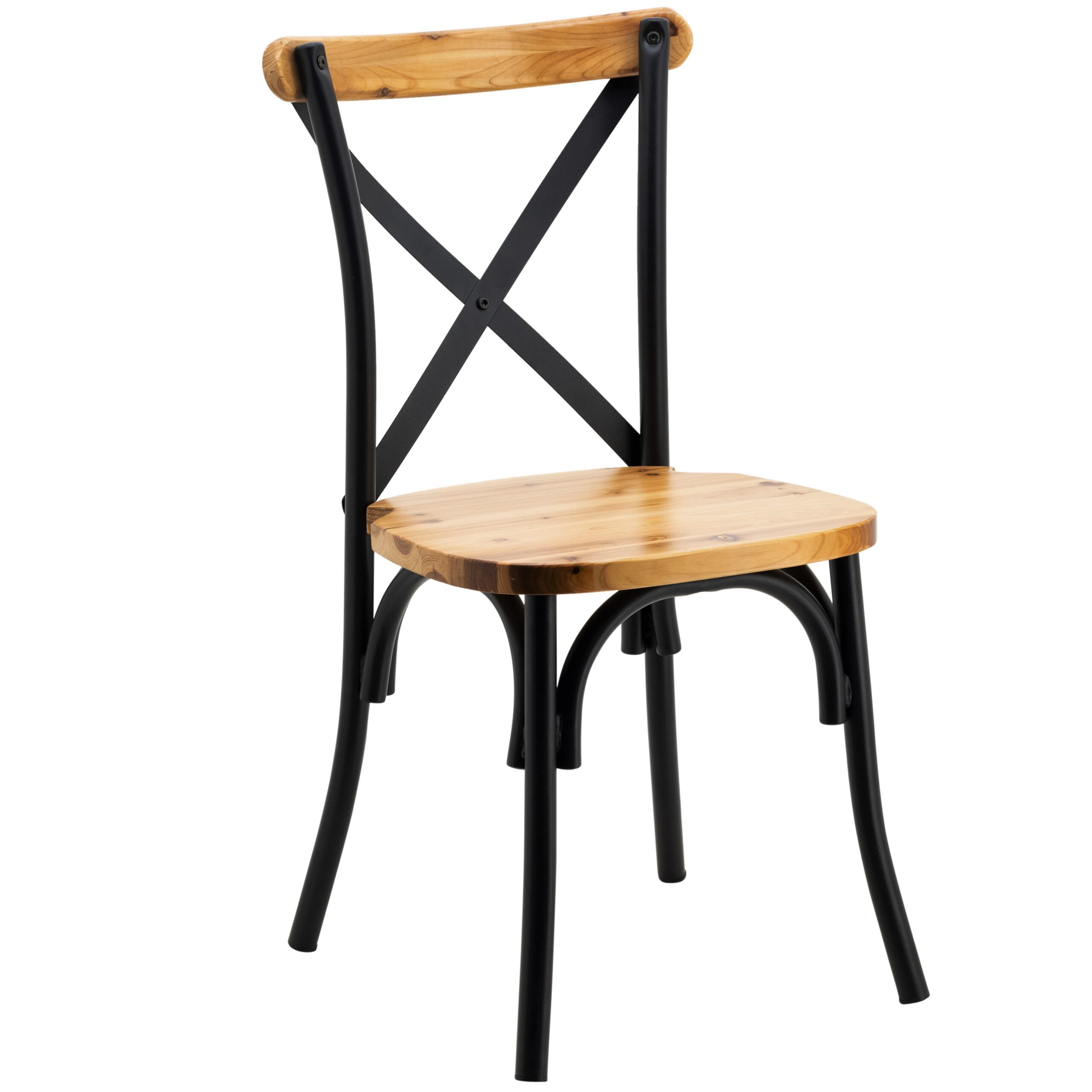 Cross Back Metal Chair in Light Timber