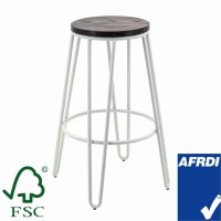 Tall Hairpin Stool in White with Timber Seat