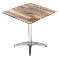700mm Square Rustic Maple Sliq Isotop Table Top with Silver Roma Base