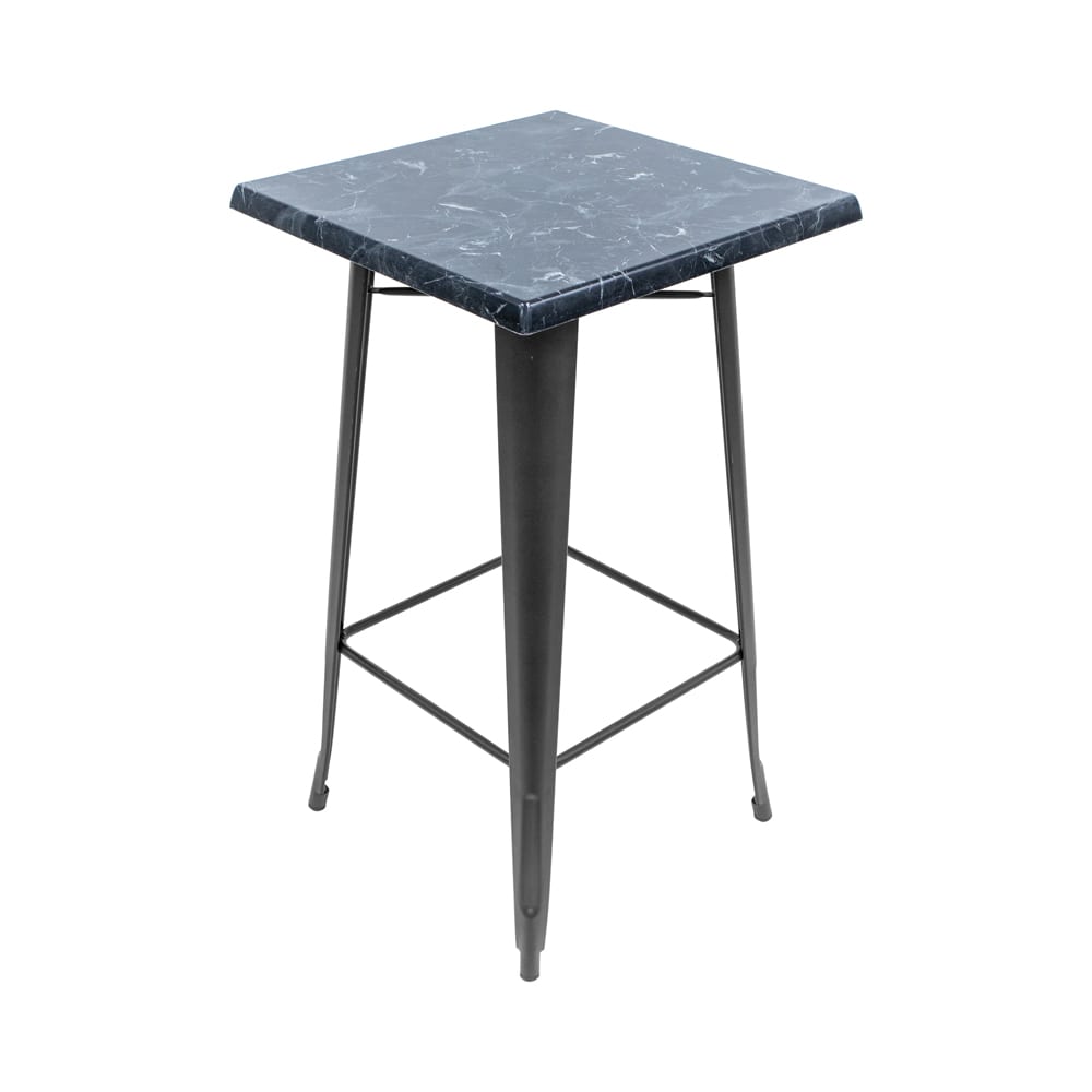 600mm Square Alcantara Black (Marble) Isotop Table Top with Matte Black Tolix Bar Base