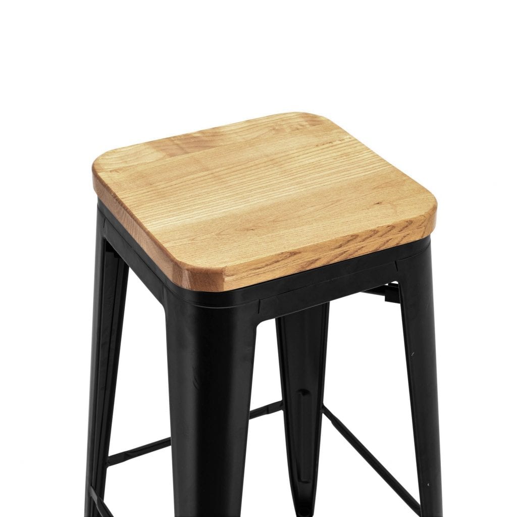 Medium Replica Tolix Stool with Timber Seat in Matte Black