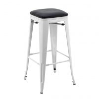 Tall Replica Tolix Stool with Cushioned Seat in Matte White