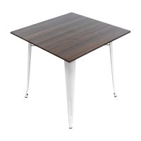 800mm Square Choco Oak Sliq Isotop Table Top with White Tolix Base