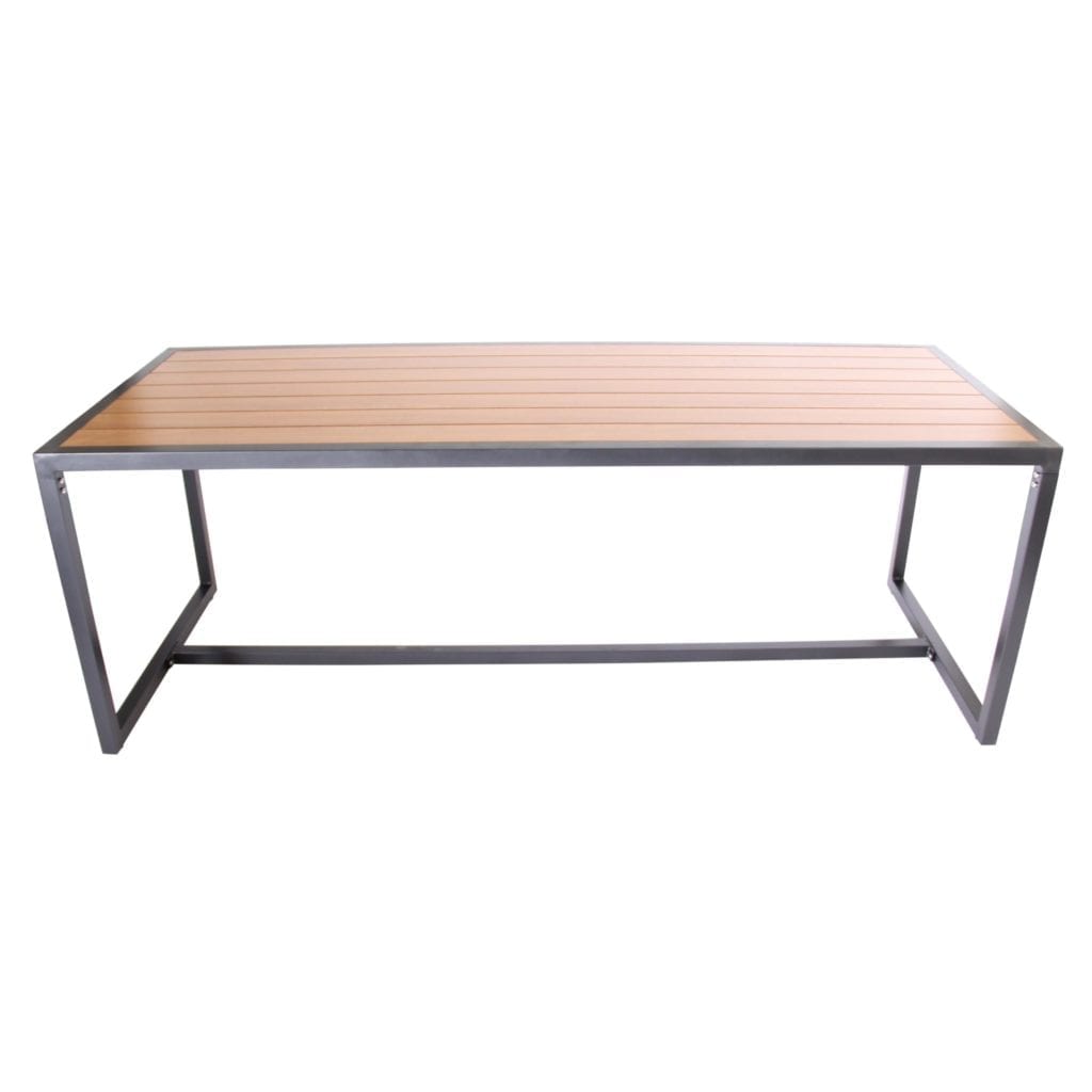 Aluminium Matte Black Communal Table with Slatted Teak Top